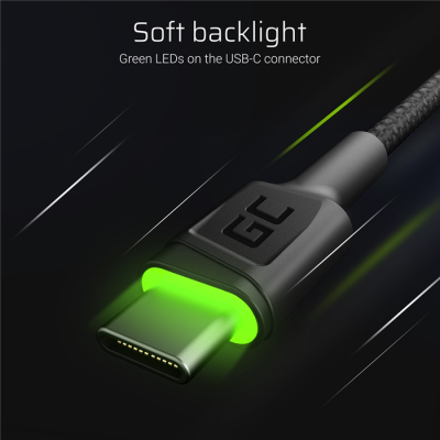 GREEN CELL KABEL KABGC13 GC RAY USB - USB-C 200CM, ZIELONY LED, SZYBKIE ŁADOWANIE ULTRA CHARGE, QC 3.0-105212