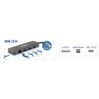 D-Link DUB-2334 stacja dokująca Przewodowa USB Type-C Szary-1066553