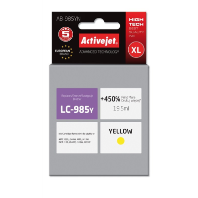 Activejet AB-985YN Tusz (zamiennik Brother LC985Y; Supreme; 19,5 ml; żółty)