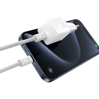 Ładowarka Baseus GaN5 mini 1C 30W EU+kabel USB-C (moon white)-389639
