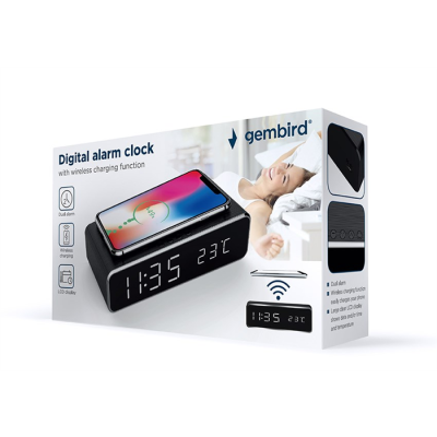 GEMBIRD CYFROWY BUDZIK Z FUNKCJĄ BEZPRZEWODOWEGO ŁADOWANIA CZARNY-392285