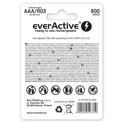 EVERACTIVE AKUMULATORKI AAA 800 MAH - 2 SZTUKI EVHRL03-800-49222