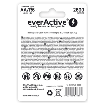Zestaw akumulatorków everActive Professional line EVHRL6-2600 (2600mAh ; Ni-MH)-49242