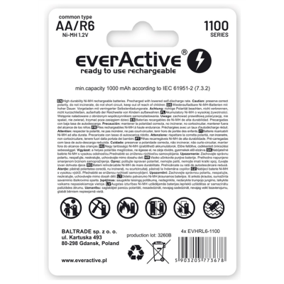 EVERACTIVE AKUMULATORKI AA / R6 EVERACTIVE NI-MH 1100 MAH INFINITY LINE - BLISTER 4 SZTUKI EVHRL6-1100-49292