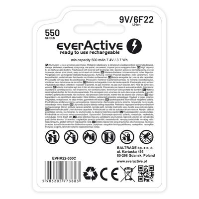 EVERACTIVE AKUMULATOREK 6F22/9V LI-ION 550 MAH Z USB TYP C EVHR22-550C-49342