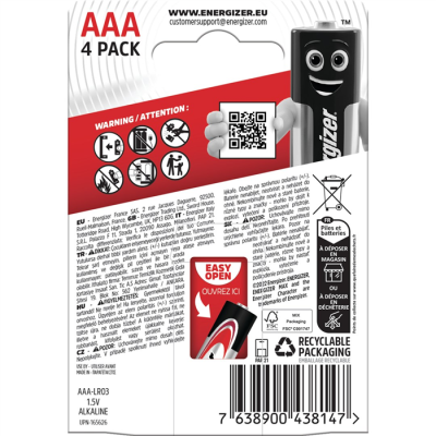 ENERGIZER BATERIE ALKALICZNE MAX AAA LR03, 4 SZTUKI, OPAKOWANIE ECO-49414