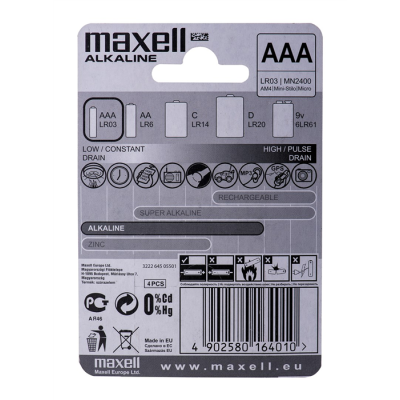MAXELL Bateria alkaliczna LR03, 4 szt.-49711
