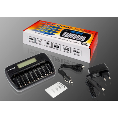 EVERACTIVE ŁADOWARKA PROCESOROWA AAA/AA, 8 W PEŁNI NIEZALEŻNYCH KANAŁÓW, ŁADOWANIE, ODŚWIEŻANIE, ADAPTER 12V W Z