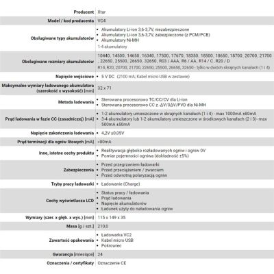 XTAR ŁADOWARKA DO AKUMULATORÓW CYLINDRYCZNYCH LI-ION VC4-49828
