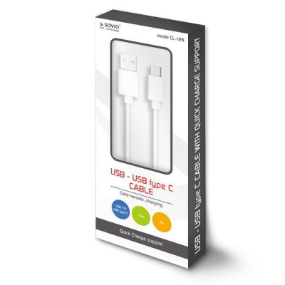 Kabel SAVIO CL-126 (USB typu C - USB 2.0 typu A ; 1m; kolor biały)-1215386