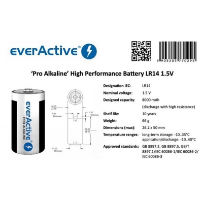 Zestaw baterii alkaliczne everActive EVLR14-PRO (x 2)-1920912