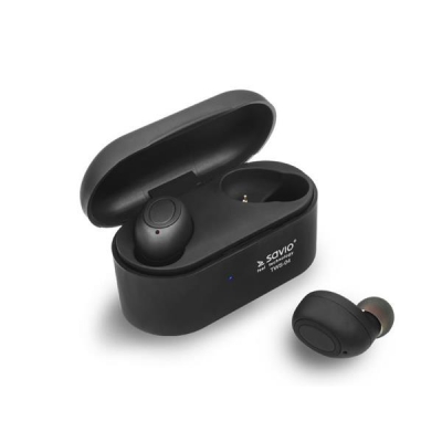 Słuchawki SAVIO TWS-04 (bluetooth; bezprzewodowe, Bluetooth; z wbudowanym mikrofonem; kolor czarny-2157256