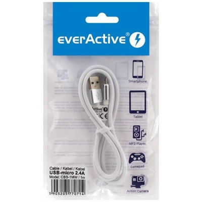 Kabel zasilający everActive CBS-1MW (USB - Micro USB ; 1m; kolor biały)-2395720