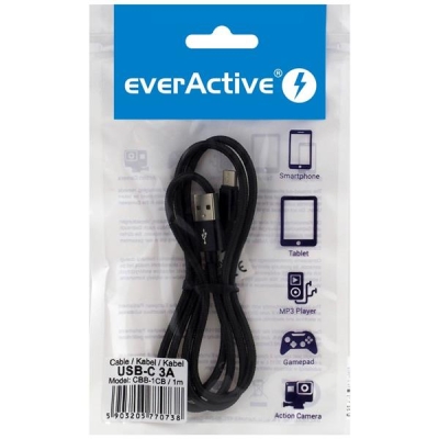 Kabel zasilający everActive CBB-1CB (USB - USB typu C ; 1m; kolor czarny)-2395723