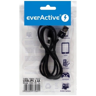Kabel zasilający everActive CBS-1IB (USB - Lightning ; 1m; kolor czarny)-2402236