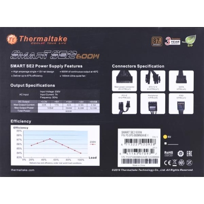 Zasilacz Thermaltake Smart SE2 600W PS-SPS-0600MNSAWE-1 (600 W; Aktywne; 120 mm)-2650751