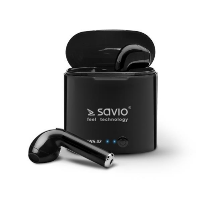 Słuchawki bezprzewodowe SAVIO TWS-02 (douszne; bezprzewodowe, Bluetooth; z wbudowanym mikrofonem; kolor czarny-2887104