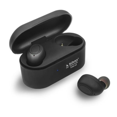 Słuchawki SAVIO TWS-04 (bluetooth; bezprzewodowe, Bluetooth; z wbudowanym mikrofonem; kolor czarny-2887152