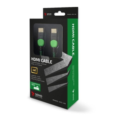 Kabel SAVIO GCL-06 (HDMI M - HDMI M; 3m; kolor czarno-zielony)-2905520
