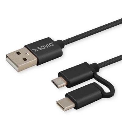 Kabel SAVIO CL-128 (Micro USB typu B, USB typu C - USB 2.0 typu A ; 1m; kolor czarny)-2906009