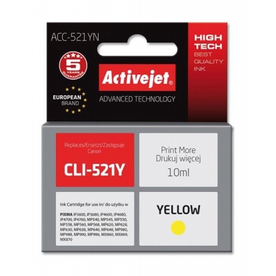 Tusz Activejet ACC-521YN (zamiennik Canon CLI-521Y; Supreme; 10 ml; żółty)-2962069