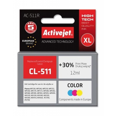 Tusz Activejet AC-511R (zamiennik Canon CL-511; Premium; 12 ml; kolor)-2962288