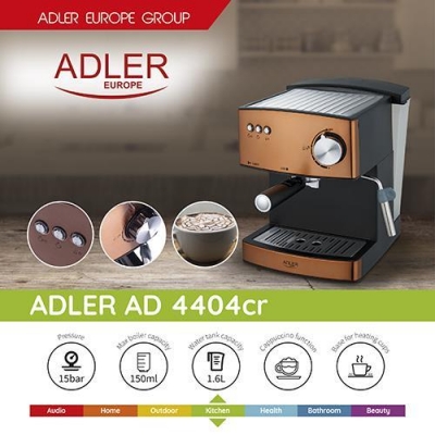 Ekspres ciśnieniowy Adler AD 4404cr (850W; kolor miedziany)-2969769