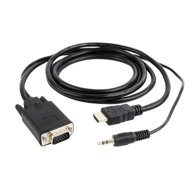Adapter GEMBIRD A-HDMI-VGA-03-6 (HDMI M - D-Sub (VGA), Jack stereo 3,5 mm M; 1,8m; kolor czarny)-3001202
