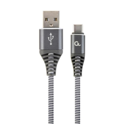 GEMBIRD PREMIUM KABEL USB-C 2.0 (AM/CM) METALOWE WTYKI, OPLOT NYLONOWY 1M, SZARO/BIAŁY-3001455