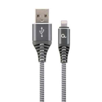 GEMBIRD KABEL PREMIUM USB 2.0 DO 8-PIN (METALOWE WTYKI,OPLOT NYLONOWY) 2M, SZARO/BIAŁY-3001541