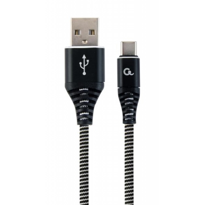 GEMBIRD PREMIUM KABEL USB-C 2.0 (AM/CM) METALOWE WTYKI, OPLOT NYLONOWY 2M, CZARNO/BIAŁY-3001623