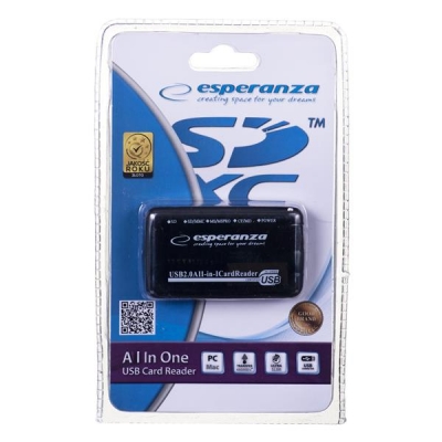 Czytnik kart Esperanza EA117 (Zewnętrzny; Memory Stick Duo, MicroSD (przez adapter), MMC, SD, SDHC, SDXC)-3015305