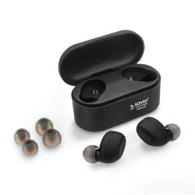 Słuchawki SAVIO TWS-04 (bluetooth; bezprzewodowe, Bluetooth; z wbudowanym mikrofonem; kolor czarny-3039350
