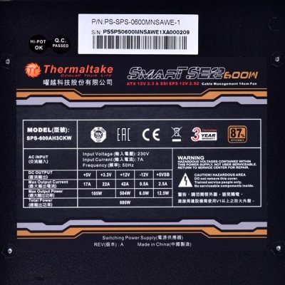 Zasilacz Thermaltake Smart SE2 600W PS-SPS-0600MNSAWE-1 (600 W; Aktywne; 120 mm)-3115960