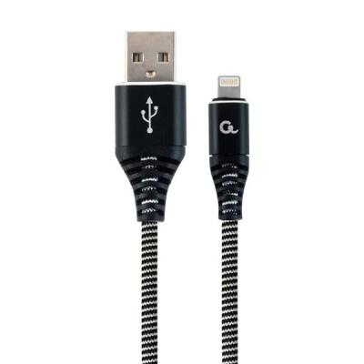 GEMBIRD KABEL PREMIUM USB 2.0 DO 8-PIN (METALOWE WTYKI,OPLOT) 1M, CZARNO/BIAŁY-3286385