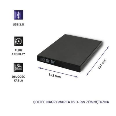 QOLTEC NAGRYWARKA DVD-RW ZEWNĘTRZNA | USB 2.0 | CZARNA-3485676