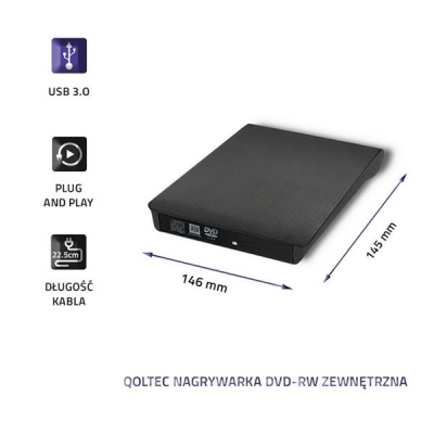 QOLTEC NAGRYWARKA DVD-RW ZEWNĘTRZNA | USB 3.0 | CZARNA-3649429