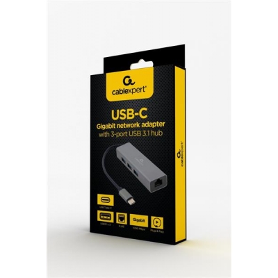 GEMBIRD ADAPTER USB-C -> LAN RJ-45 1GB NA KABLU HUB 3X USB 3.1-4129509