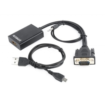 Adapter GEMBIRD A-VGA-HDMI-01 (HDMI F - D-Sub (VGA), Jack stereo 3,5 mm, USB 2.0 M; 0,15m; kolor czarny)-937383