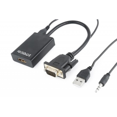 Adapter GEMBIRD A-VGA-HDMI-01 (HDMI F - D-Sub (VGA), Jack stereo 3,5 mm, USB 2.0 M; 0,15m; kolor czarny)-4197679