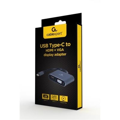 GEMBIRD ADAPTER USB TYPU C NA HDMI + VGA NA KABLU SZARY-5285098