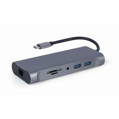 GEMBIRD MULTI ADAPTER USB TYPE-C 7 W 1 (HUB3.0 + HDMI + VGA + PD + CZYTNIK KART + DŹWIĘK STEREO), SZARY-5473148
