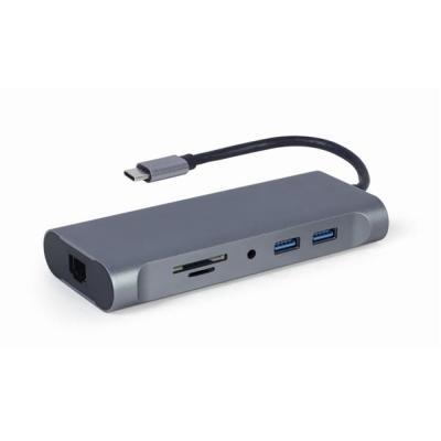 GEMBIRD MULTI ADAPTER USB TYPE-C 7 W 1 (HUB3.0 + HDMI + VGA + PD + CZYTNIK KART + DŹWIĘK STEREO), SZARY-5473151