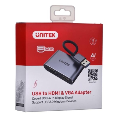 UNITEK ADAPTER USB-A - HDMI & VGA, FULLHD, M/F-5500497