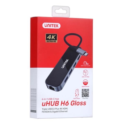 UNITEK HUB USB-C 3.1, RJ-45,3XUSB-A,HDMI,4K,PD100W-5515778