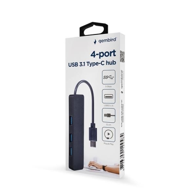 GEMBIRD HUB USB 3.1 (GEN 1) TYPU C 4-PORTOWY, CZARNY-5712127