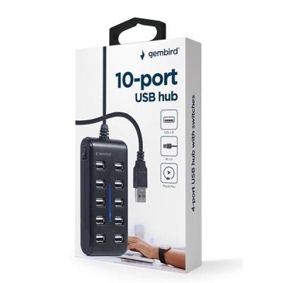 GEMBIRD HUB USB 2.0 10-PORTOWY, CZARNY-5712143