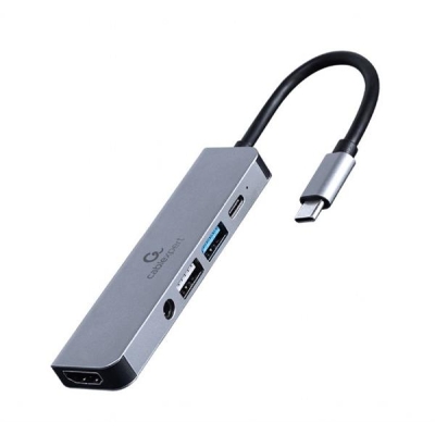GEMBIRD MULTI ADAPTER USB TYP-C 5W1 (HUB + HDMI + PD + DŹWIĘK STEREO) SREBRNY