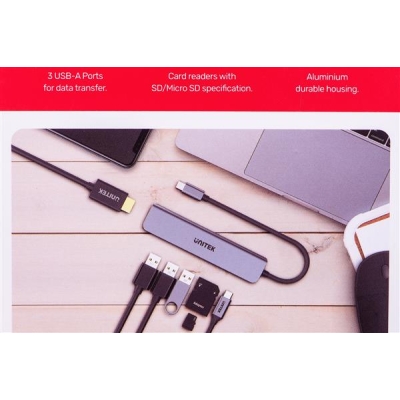 UNITEK HUB USB-C 7W1, HDMI 4K, PD 100W, 5GBPS, ALU-5836099