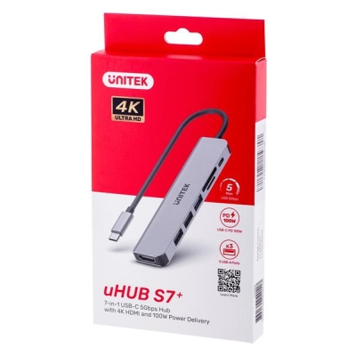 UNITEK HUB USB-C 7W1, HDMI 4K, PD 100W, 5GBPS, ALU-5836105